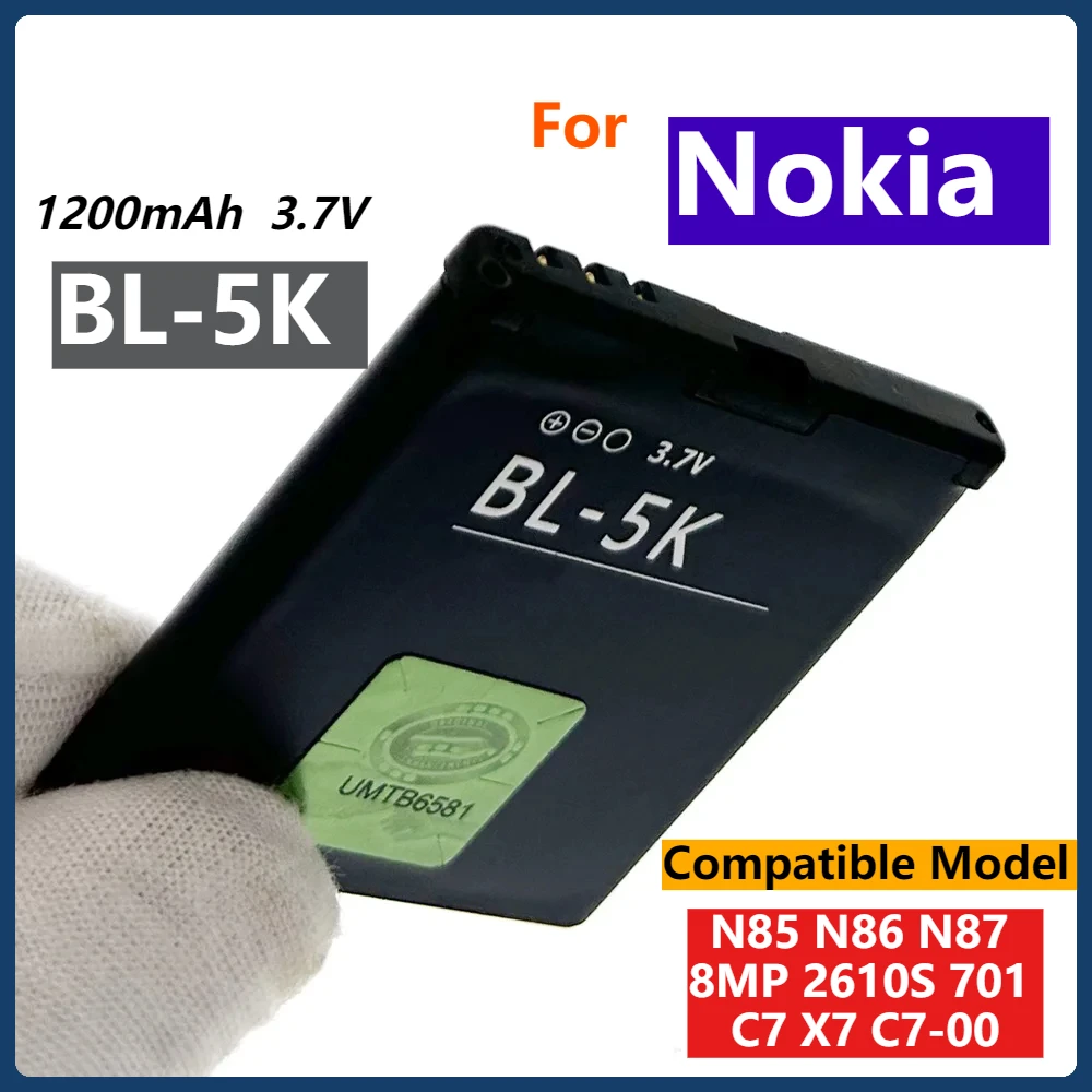 BL-5K 1200mAh Rechargeable Battery for Nokia N85 N86 N87 8MP 2610S 701 C7 X7 C7-00 BL5K Batteria Батарейка Nokia Bl‐5c