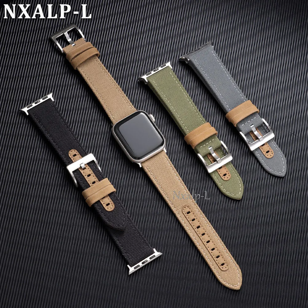 Segeltuch-Lederarmband für Apple Watch Band Ultra2 49mm 44mm 45mm Schnellwechsel-Armband für iWatch 8 9 7 6 5 40mm 41mm 38mm