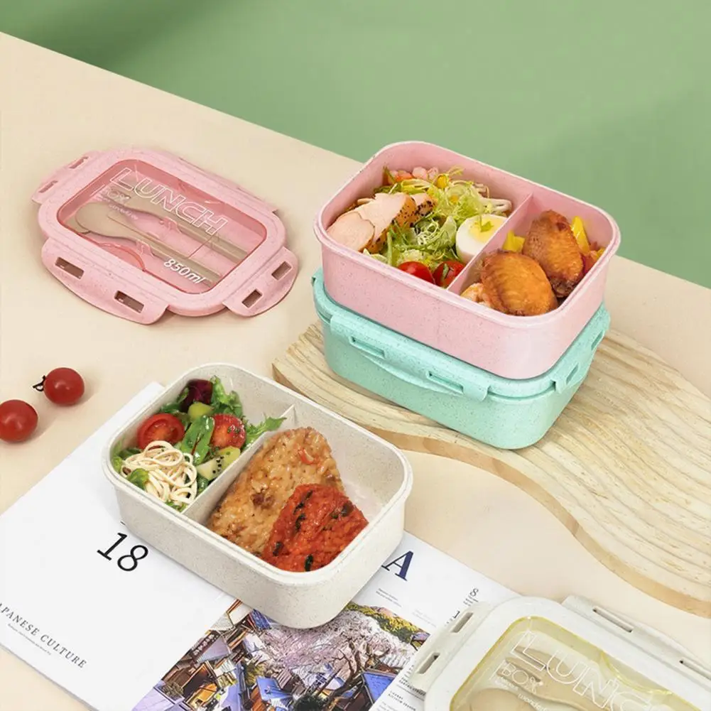 Fashion Bento Box Reusable Lunch Case Food Grade Two Compartments Food Container with Tableware  Storage