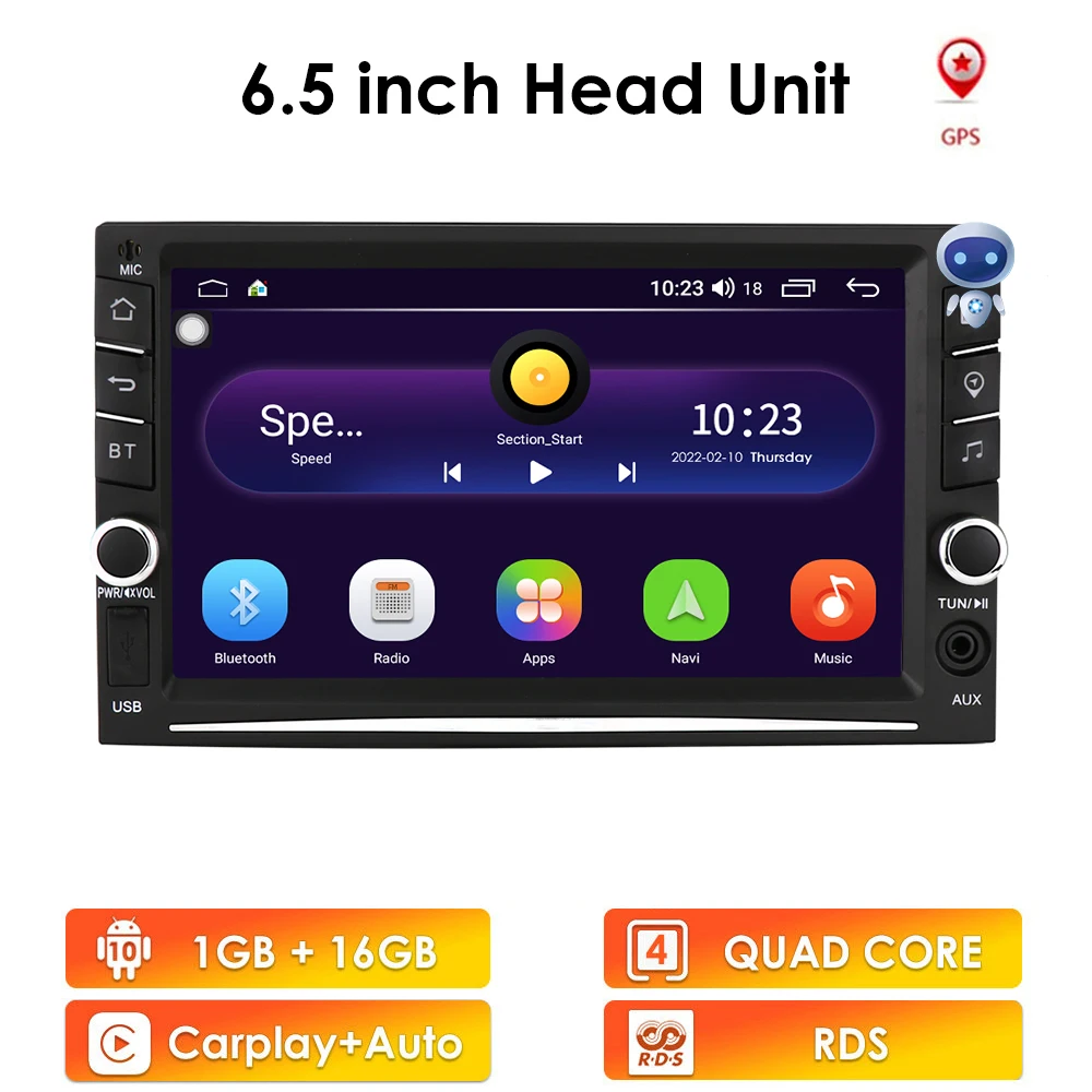 6.5 inch Double 2Din Touch Screen Android10 Support Apple Carplay Car Gps Navigation Mp5 Player FM RDS Bluetooth Steering Wheel