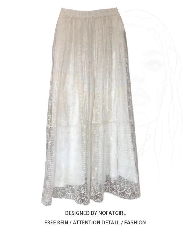 

Юбка макси с кружевной вышивкой больших размеров, женская, с высокой талией, на резинке, А-силуэт, в корейском стиле, для повседневной носки, модная