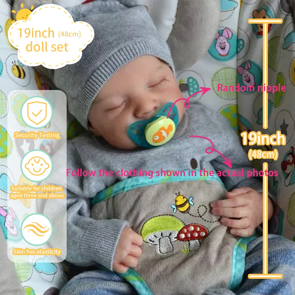 

48 см реалистичные куклы Bebe Reborn Levi Спящие куклы для маленьких мальчиков и девочек, высококачественная кукла ручной работы для детей, подарки на день рождения, Рождество