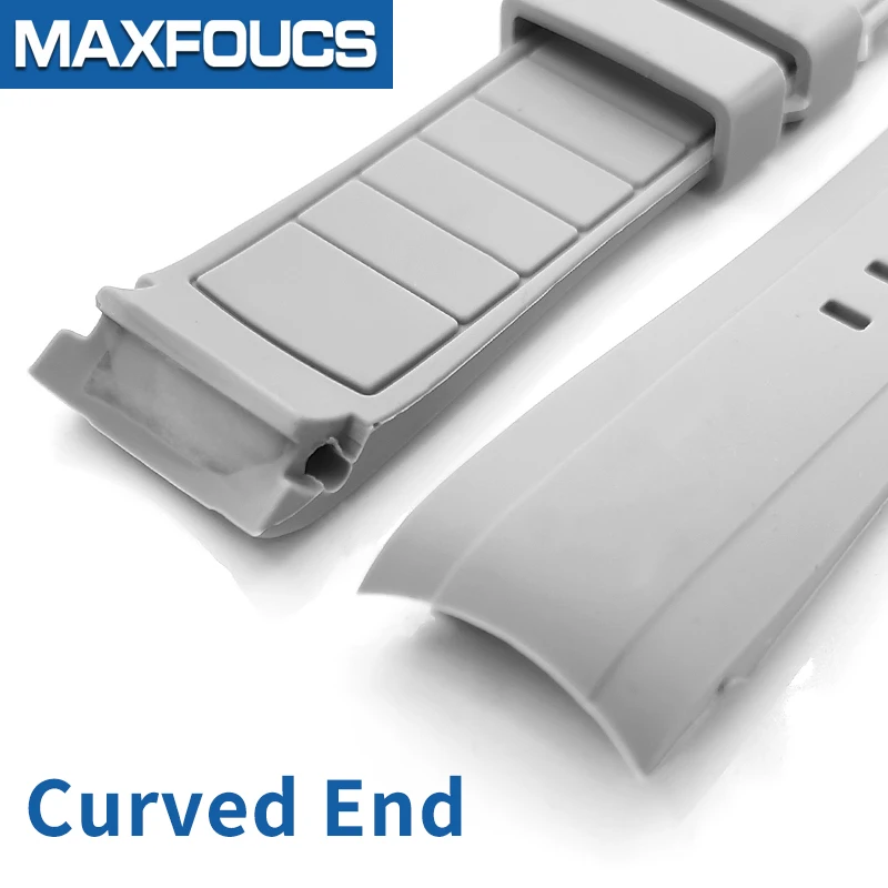 22mm Grey Silicone Strap Bracelet Curved End Waterproof For SKX/SRPD Tang Buckle High-Quality Supple Watch Accessories