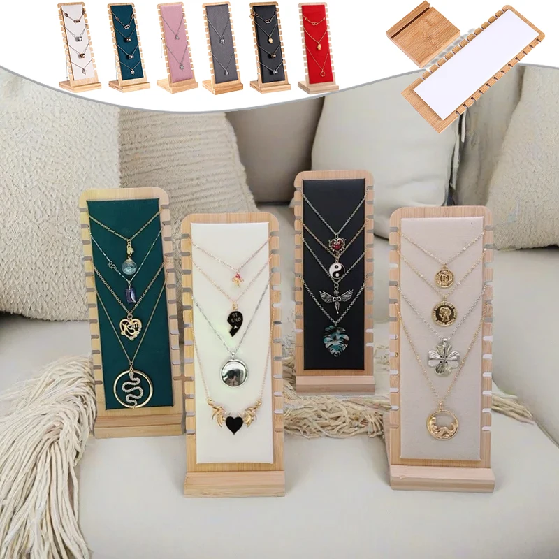 

New Bamboo Wood Jewelry Display Stand Large Capacity Multiple Necklace Easel Showcase Display Holder for Necklaces Counter Show