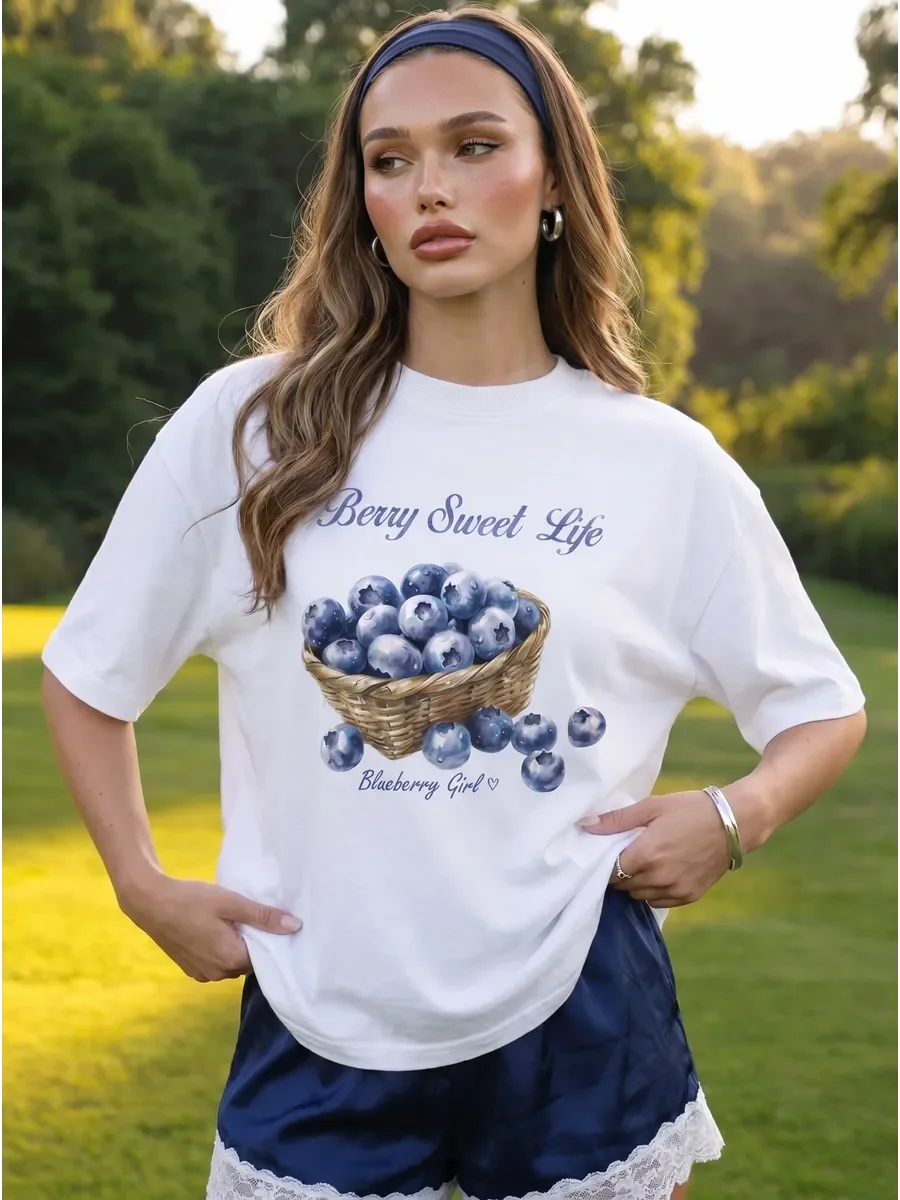 American Ins Fruit Berry Species Pattern T-shirt Women's Fashionable Fruit Lovers Personality Cute Y2K Streetwear Niche Tops