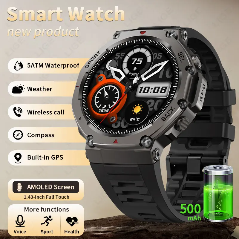 

LIGE уличные военные умные часы мужские встроенные GPS компас высотомер 5ATM водонепроницаемые 500 мАч трекер аккумулятора спортивные умные часы новые