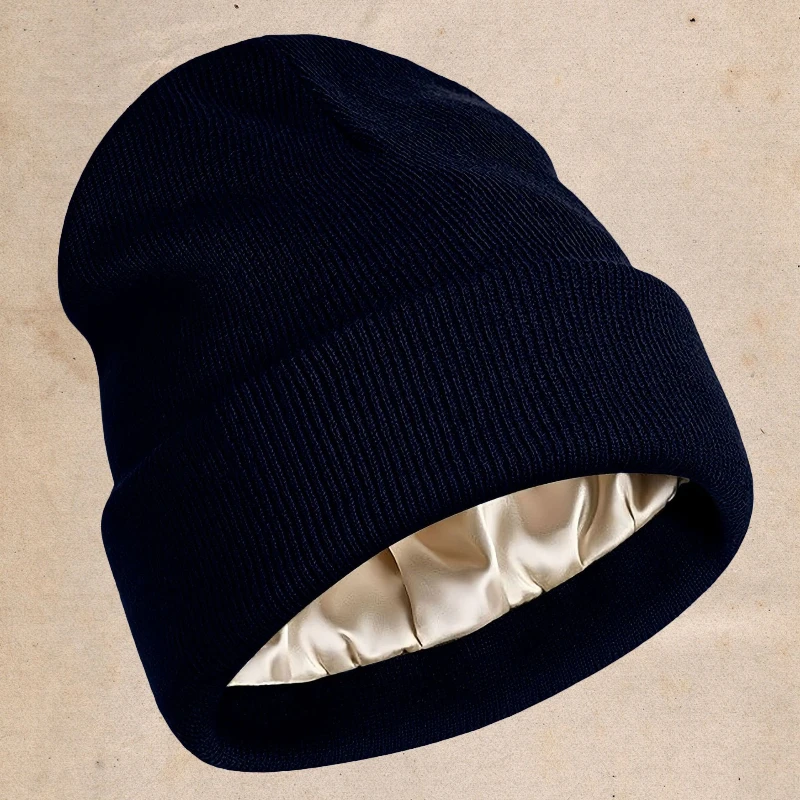 

New Autumn Winter Outdoor Cold Hat Satin Knitted Hat European and American Women's Warm Satin Hat Wool Hat Hats