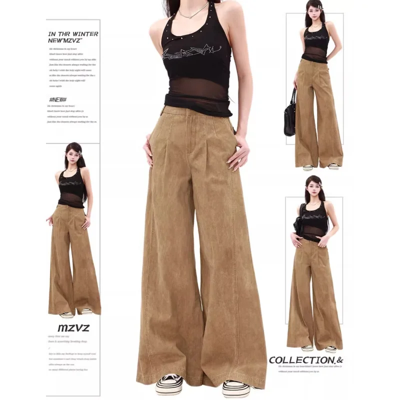 

NEW Brown Womens Jeans High Waist Straight Baggy Denim Pants Female Europe America Fashion Y2K Solid Wide Leg Denim Trouser