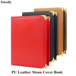 A4 PU Leather Edge Trim 6 Pages 12 Views Restaurant Menu Covers Fits 8.5 x 11” Paper Insert Menu Paper Holder Book