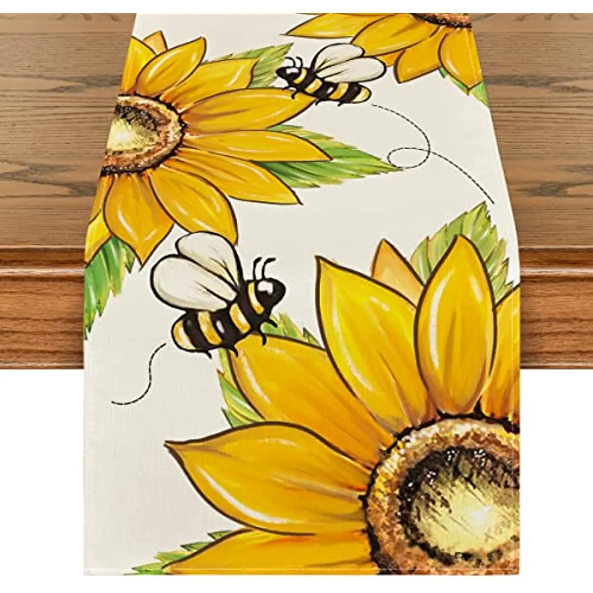 Summer Bee Sunflower Linen Table Runners Kitchen Dining Table Decoration Farmhouse Dining Table Runners Holiday Party Decor