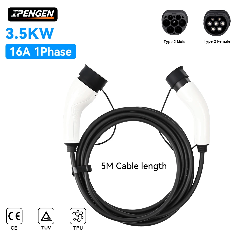 16A 32A 11kW Type 2 to Type2 EV Charging Cable IEC 62196-2 Electric Car Charging Cord for Electric Vehicles Car Cable 5m