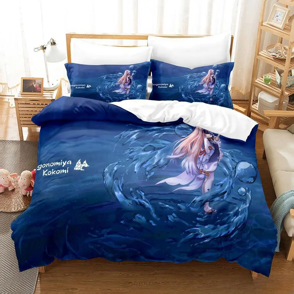 

Genshin Impact Sangonomiya Kokomi Bedding Set Cartoon Anime three-piece Set Adult Kid Bedroom Duvet Cover Sets 3D Kawaii Girls