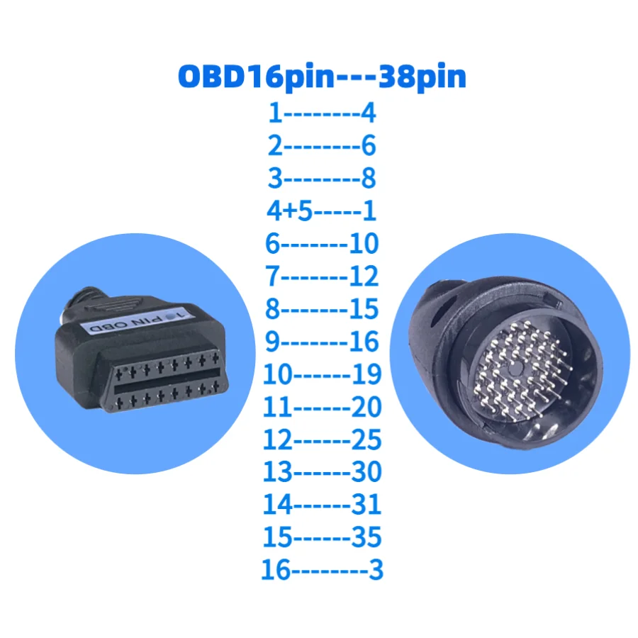 Full 38pin to 16pin OBD2 Connector for B-en-z 38 Pin OBD2 16 Pin Female Adapter Connector Cable 38pin for M-cer-des