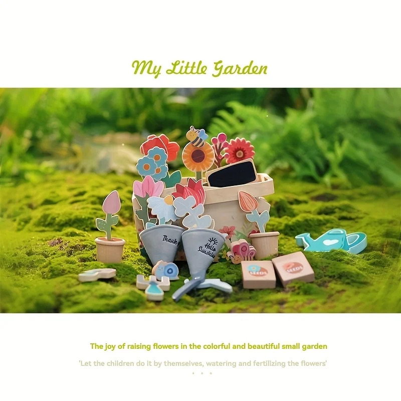 Set da giardino segreto per bambina: giocattolo da giardinaggio in legno per piantare fiori simulati per bambini, adatto come regalo di compleanno
