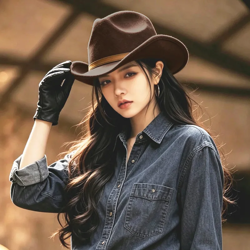 Women's Summer Outdoor Western Cowboy Hat Mountain Climbing Sun Protection Large Brim Hat Tibet Grassland Knight Cap
