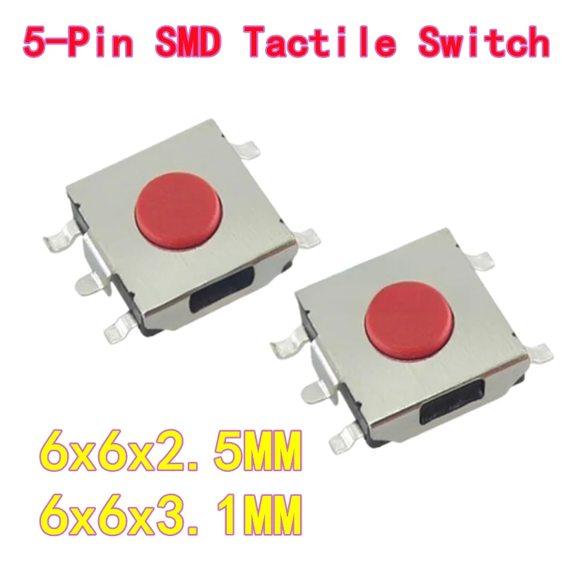 50pcs 6x6x2.5/6x6x3.1/6x6x3.7MM 5-Pin SMD Tactile Switch / Push Button Switch