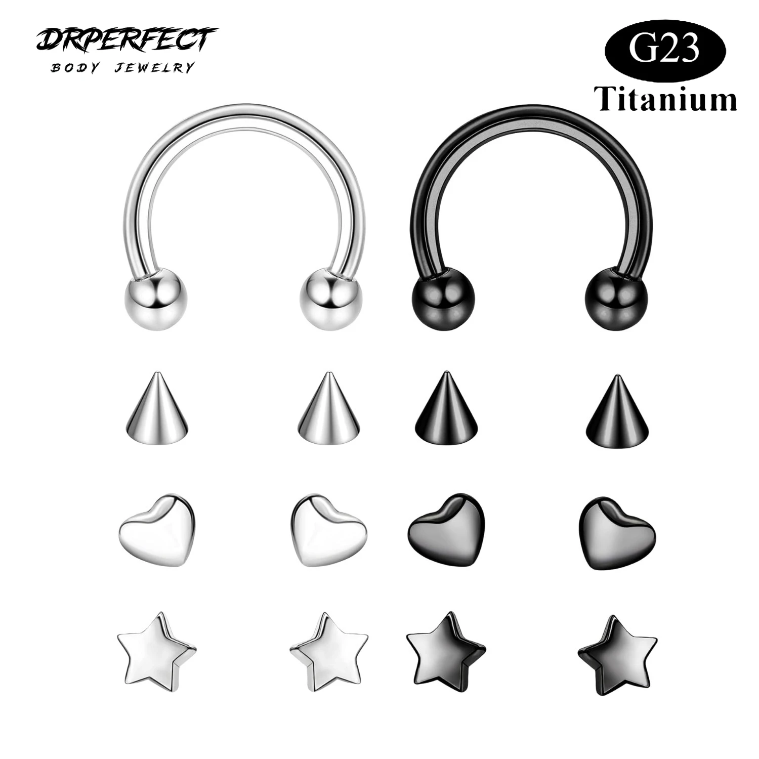 

G23 Titanium Horseshoe Septum Rings for Women & Men Piercing Nose Hoops Helix/Cartilage/Tragus Earrings with Replacement Spikes
