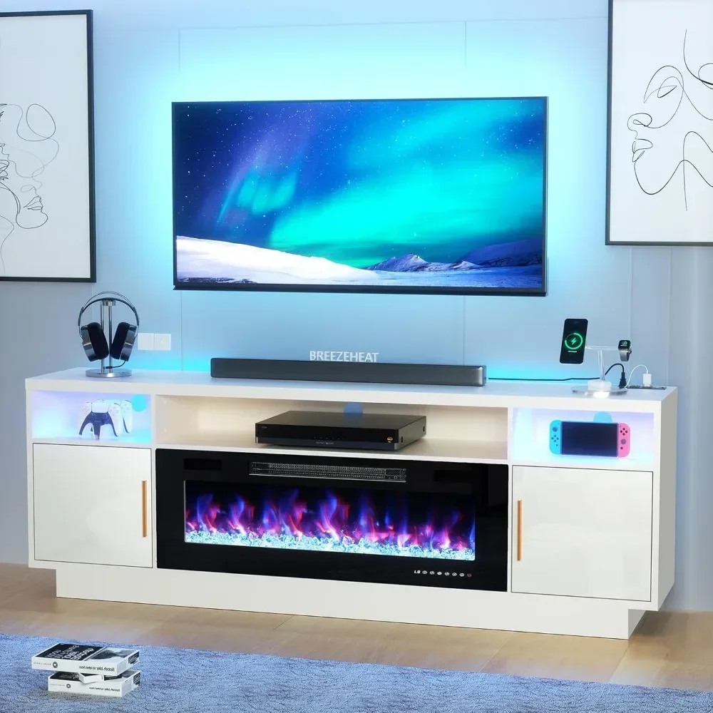 Soporte de TV para chimenea eléctrica, centro de entretenimiento Led, soporte de TV de 70 pulgadas con chimenea eléctrica de 36 pulgadas, armario de Tv para sala de estar