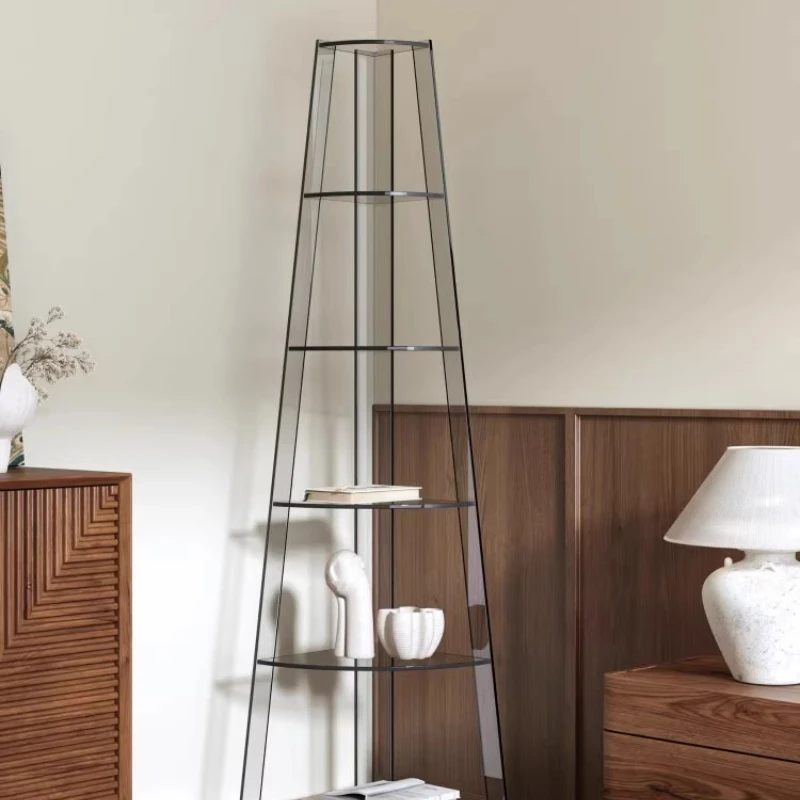 

Simple modern acrylic triangular trapezoidal shelf, living room storage display shelf, designer multi-layer floor bookshelf