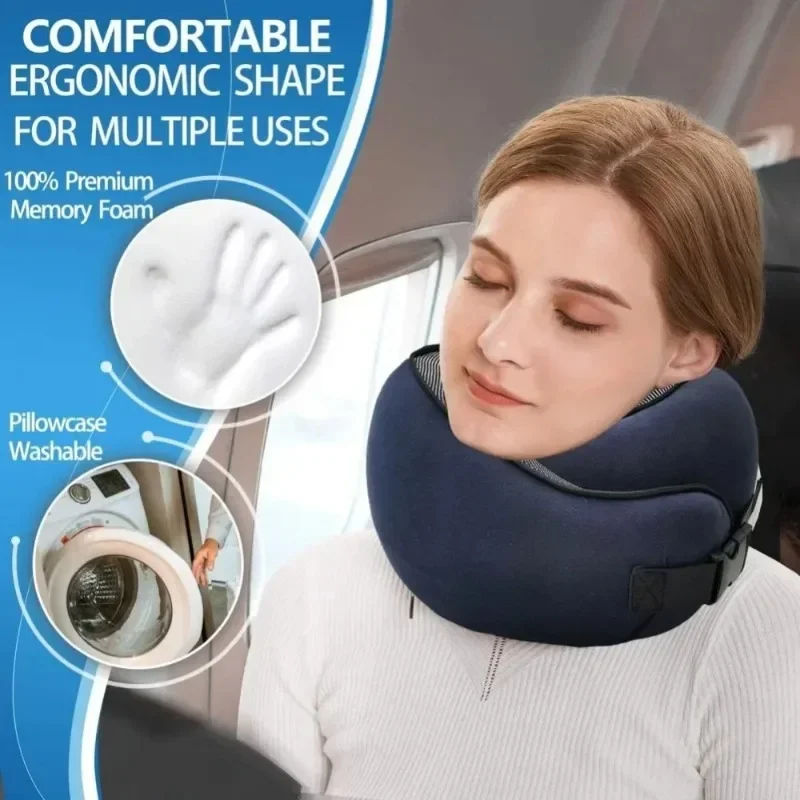 U Shape Neck Cushion Travel Neck Pillow Memory Foam Car Pillow Adjustable Car Airplane Pillows Soft Traveling Sleeping Cushion