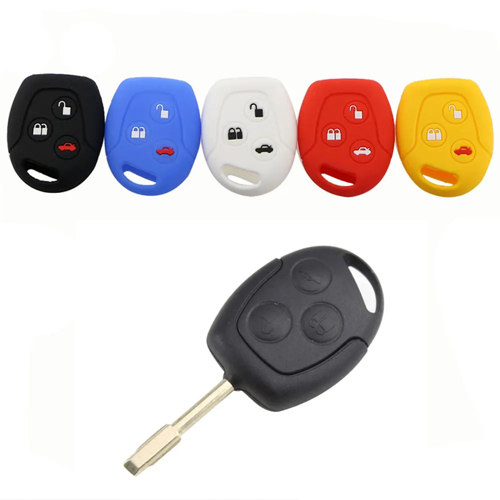 Funda de Silicona para Llave de Ford Focus 2, Mondeo, Festiva, Fusion, Fiesta MK4, KA, 3 Botones, Protector de Llave Remota, Accesorios