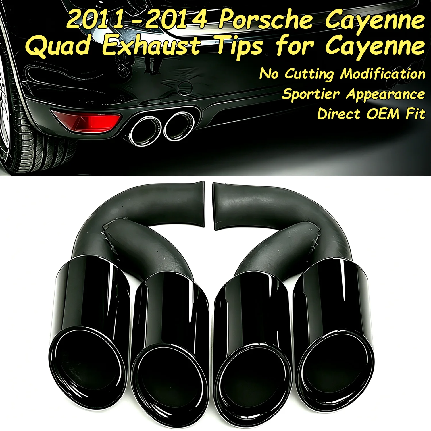 Vierfach-Auspuffblenden für Porsche Cayenne 958.1 92A V6 V8 2011-2014 GTS Upgrade Edelstahl Direktmontage Schalldämpfer Endrohrdüse