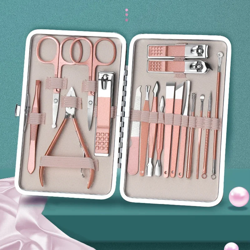 

7/10/12/16/18pcs/set Manicure Cutters Nail Clipper Set Household Stainless Steel Ear Spoon Pedicure Scissors Tool For Beauty