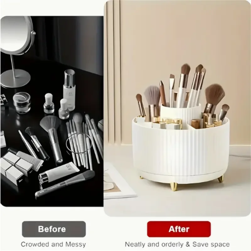 

° Rotating Makeup Organizer - 5 Compartment Plastic Cosmetic for Brushes, Lipsticks, Skincare, Stationery - Durable Desk Caddy