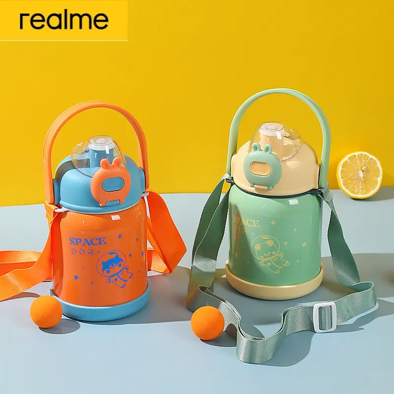 

realme Thermal Water Bottle Straw Children Insulated Cup Portable Pot Belly Water Bottle Keeps Cold And Heat Stainless Steel