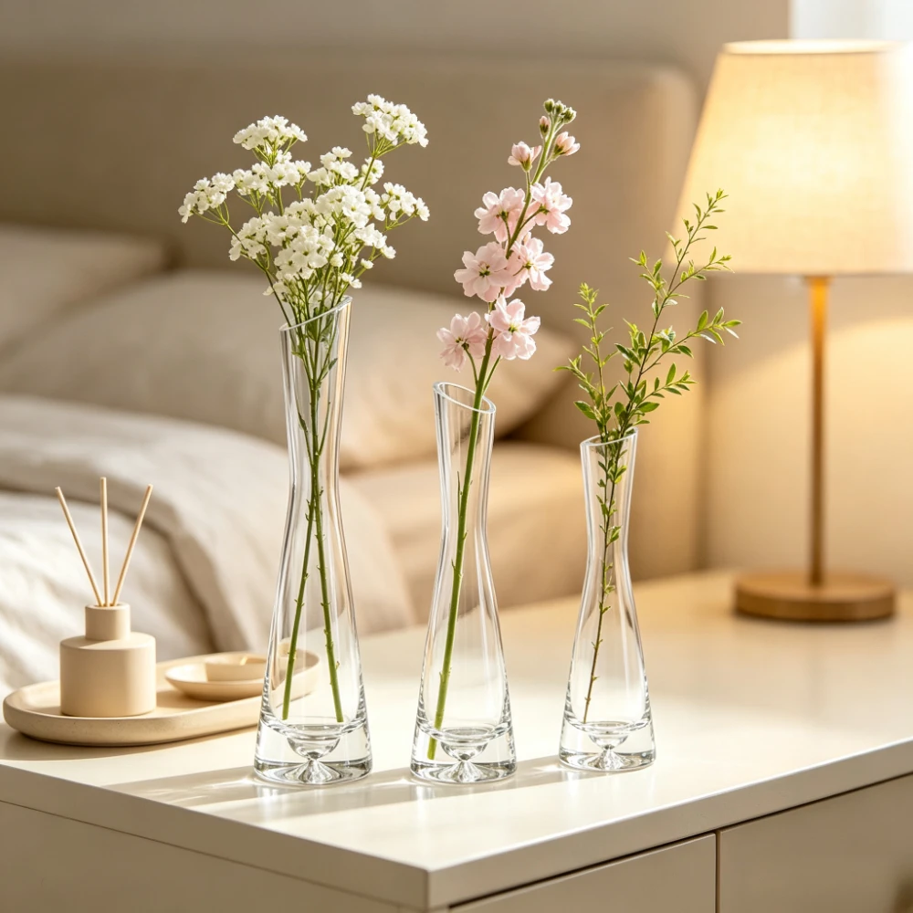 Glass Vase Nordic - İskandinav Şeffaf Cam Vazo İnce Bel