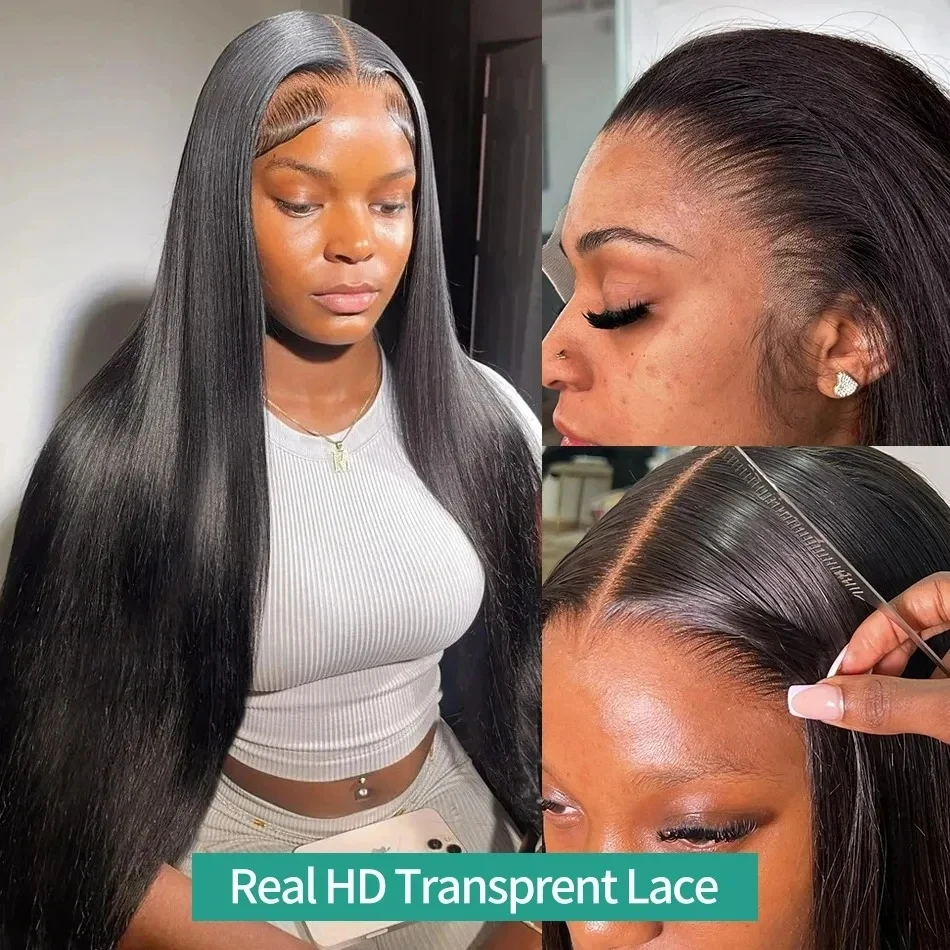 100% Human Hair Glueless Straight 13x6 HD Lace Frontal Human Hair Wig 30 Inch Natural Black 13x4 Lace Front Wigs With Drawstring