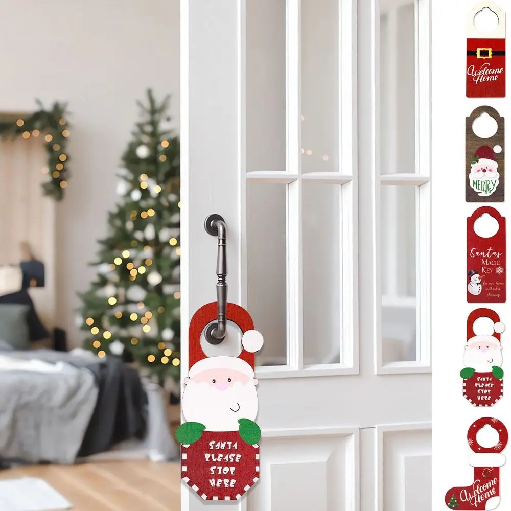 ثلج سانتا كلوز مقبض الباب معلقة ديكور زينة عيد الميلاد تخزين خشبي عيد الميلاد مقبض الباب شماعات السنة الجديدة #3