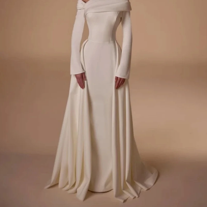 Elegantes Abendkleid für Damen, schulterfrei, Jersey-Falten, A-Linie, Abendkleid, langärmelig, bodenlang, Partykleid, individuell gestaltet – Detail 3
