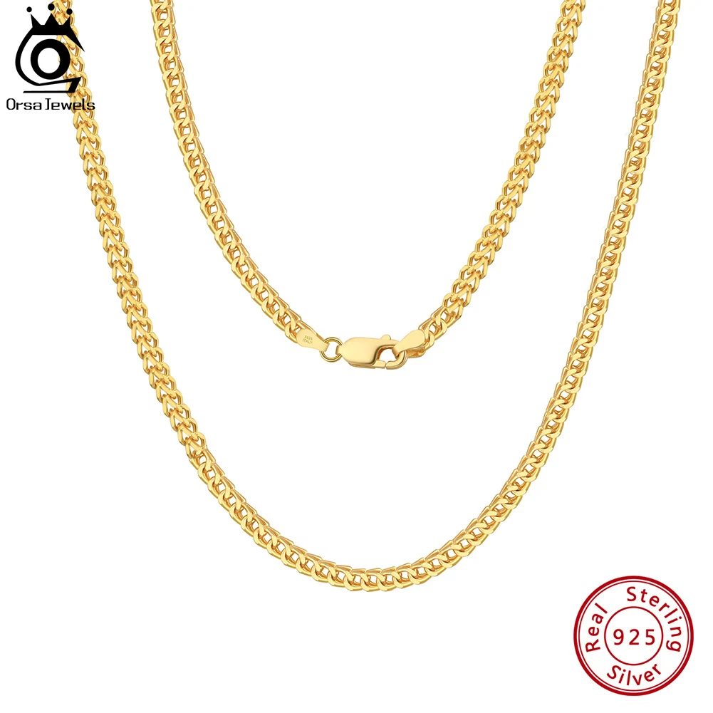 ORSA JEWELS Hip Hop 18K Gold 2.5mm Franco Chain Naszyjnik dla mężczyzn Moda 925 Sterling Silver Choker Naszyjnik Biżuteria imprezowa NMN13