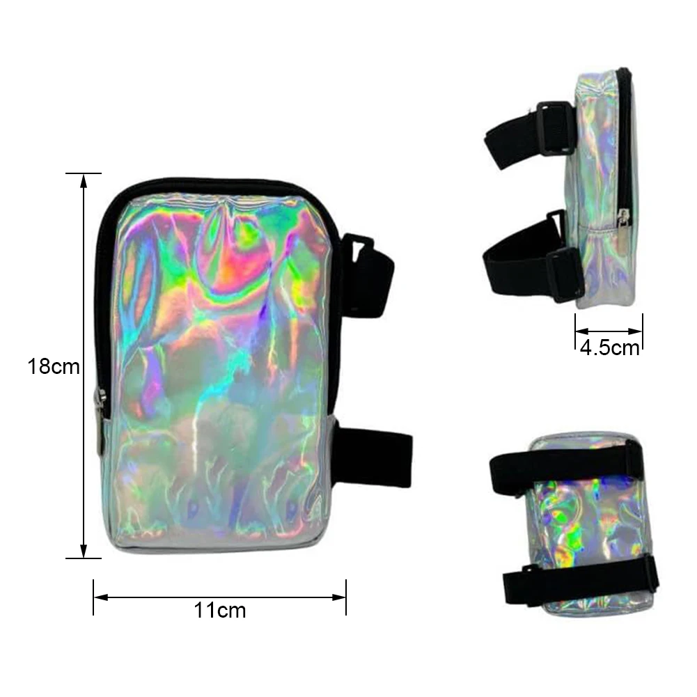 Fashion Holographic Thigh Bag Coin Purses Adjustables Straps Waist Pouch Small Phone Purse Handbag For Outdoor Hiking Travel