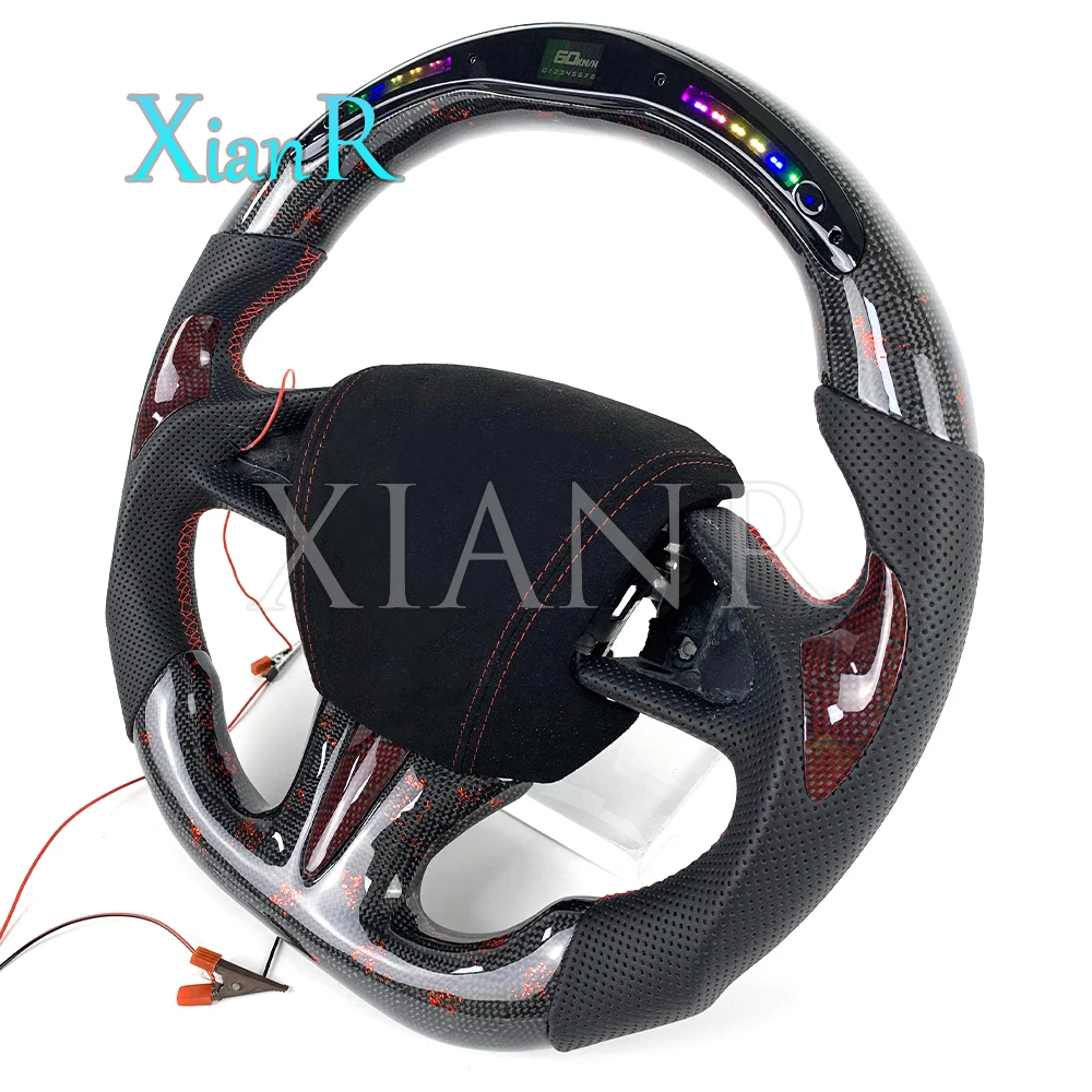 Customized LED red honeycomb carbon fiber perforated leather steering wheel for Infiniti Q50 QX50 steering wheel 2015 2016 2017