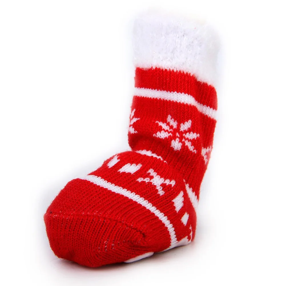 4Pcs Christmas Pet Socks Red Size S Cotton Non Slip Dog Cat Anti Claw Pattern Cold Weather Footwear Christams Pet Socks