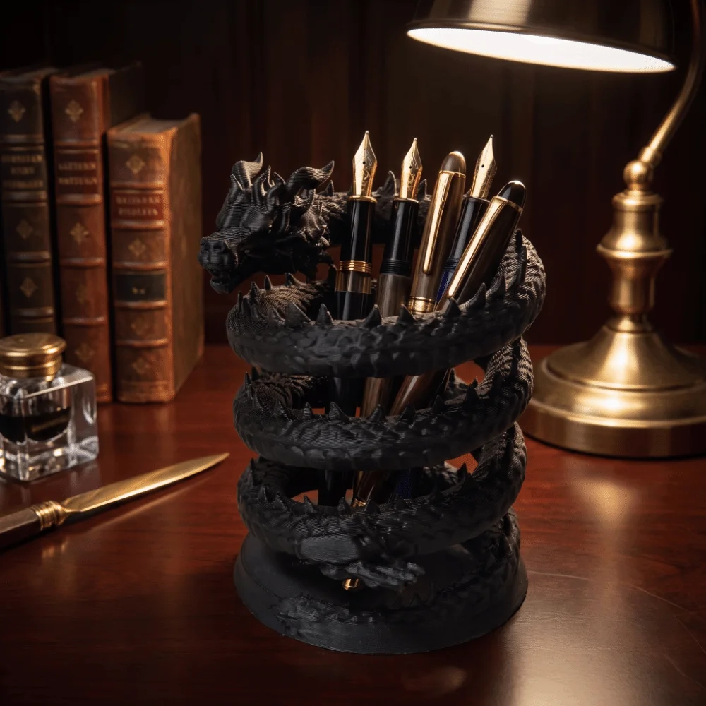 Cool Black Dragon Pen Holder 3D Printed Creative Desktop Statue Multi-purpose Realistic Storage Holder School