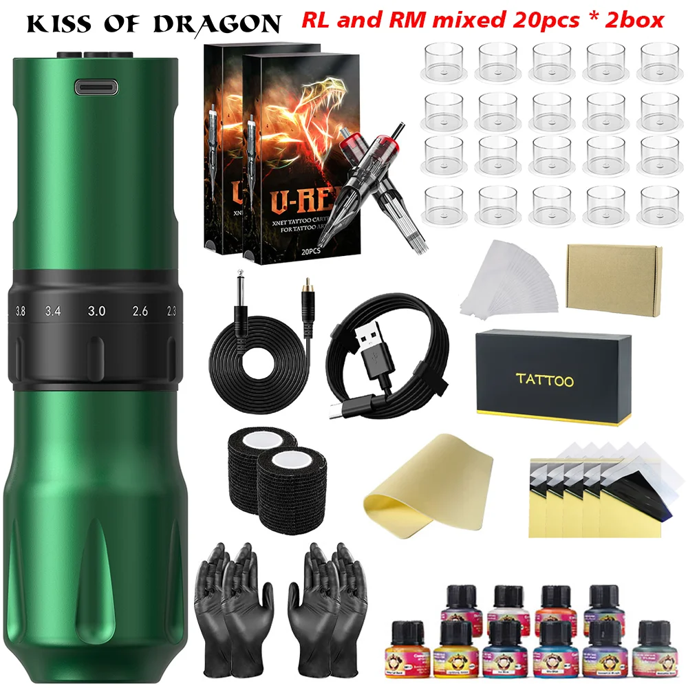 Tattoo Kit Wireless Tattoo Pen Kit, Permanent Makeup Tattoo Machine Stroke Adjustable 2.0-4.2 mm Tattoo Complete Kit