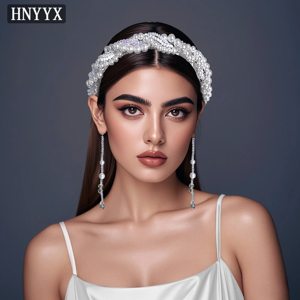 

HNYYX Luxury Pearl Headband Long Tassel Headpiece Crystal Beaded Headdress Wedding Birthday Party Hair Accessories A341