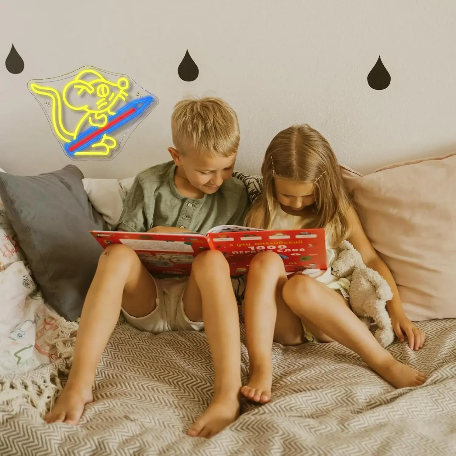 Cute Monkey Holding Pencil Neon Sign Cartoon Animal LED Wall Art USB Powered  Glow Lamp Kids Room Study Decor Hanging Light