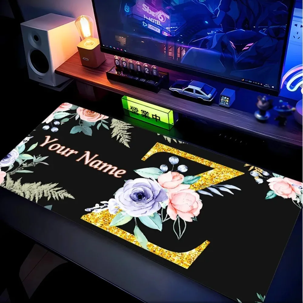 CIFbuy Personalized Name Flower Golden Letter Mouse Pad, Anti‑Slip Rubber Base Romantic Present for Lovers & Gamers