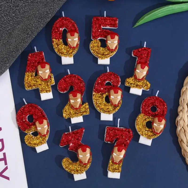 

Marvel Iron Man Digital Candles 0-9 Cartoon Cake Insert Kids Party Christmas Accessories Children's Gifts