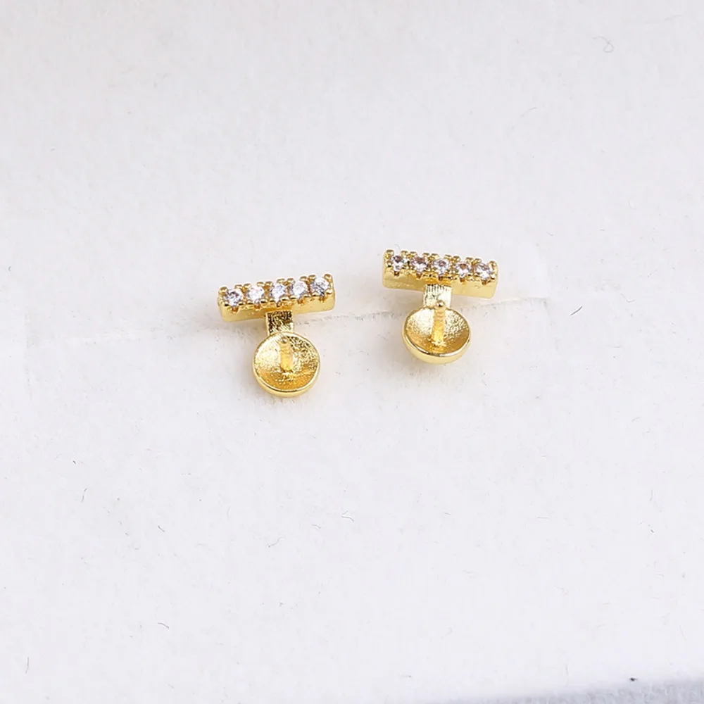 

10PCS S925 Sterling Silver Needle 18K Gold Wrapped Plated Brass Earring Settings Diy Jewelry Pearl Earrings Accessories
