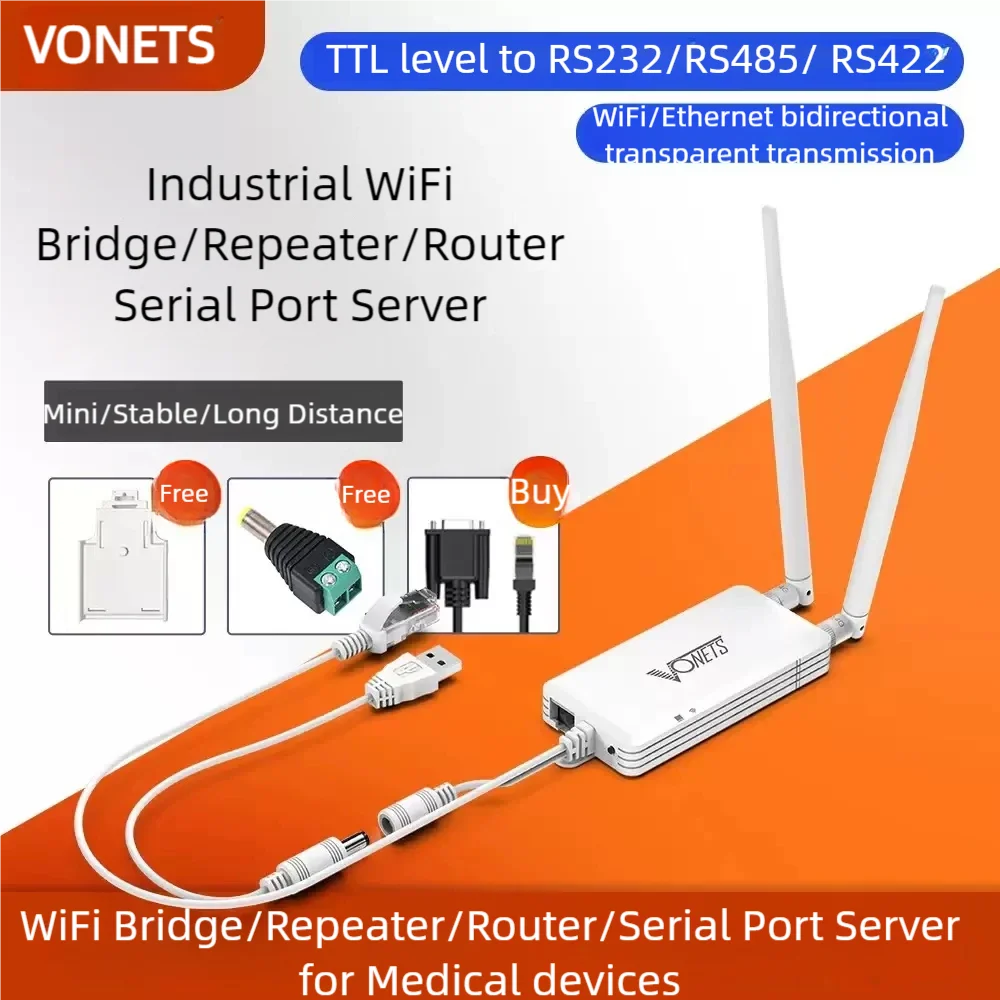 VONETS WiFi Serial Port Server/WiFi Bridge Repeater Wireless Router, WiFi Hotspot Signal Extender for Medical Device VAP11S-232