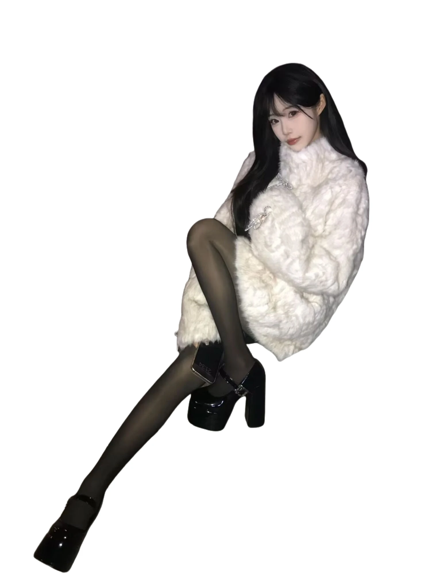 Abrigo de piel de cordero Nunu, piel de visón teñida con cuello alto para mujer, abrigo de piel ecológico todo en uno para invierno