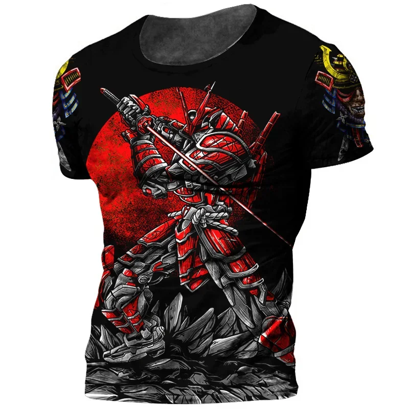 Samurai Harajuku Printed Men's T-shirt Summer Round Neck Short Sleeve Street Trend Tops Tees Oversized Clothing T Shirt For Men