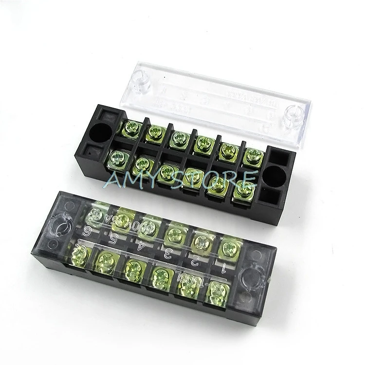 2Pcs 600V 15A 6 Positions Dual Row Screw Electric Wire Connection Barrier Terminal Strip TB-1506