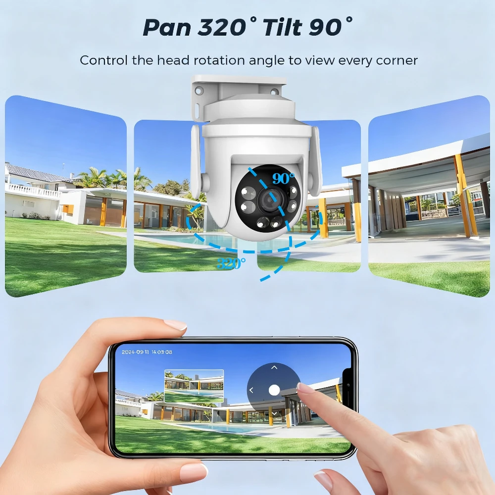 كاميرا Tuya 2K 6MP للأمن في الهواء الطلق 5G Wifi PTZ IP كاميرا ملونة للرؤية الليلية PIR كشف الحركة كاميرا خارجية Alexa/Goggle