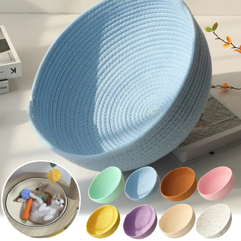 

All Season Cat Nest Handmade Japanese Rattan Basket Removable Washable Pad Cooling Cotton Rope Scratch Resistant Bed for Cats